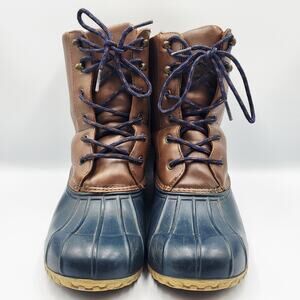 London Fog Wynter Blue & Brown Duck Boots Waterproof Lace-Up Women's Size 7